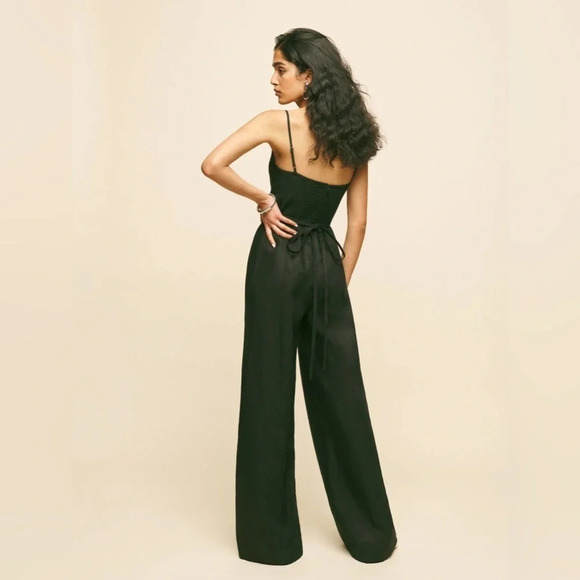 NWT Reformation Ciara Linen Sleeveless Jumpsuit Relaxed Leg Black | size 0 - Picture 5 of 13